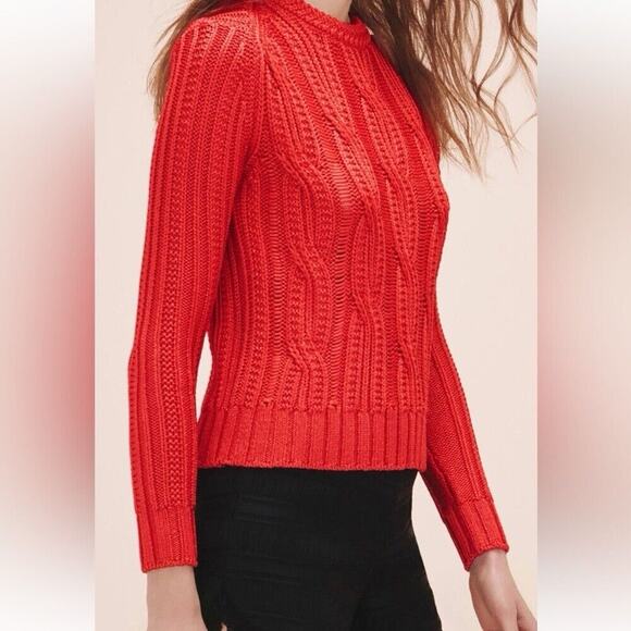 Maje Sweaters - Maje Mist Rouge Cable Knit Silky Crew Neck Sweater Small 1 Red Orange Pullover
